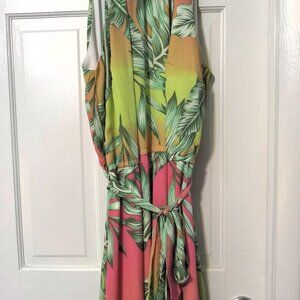 Neon Tropical Print Halter Neck Ashley Stewart Sleeveless Maxi Dress Sz 18/20
